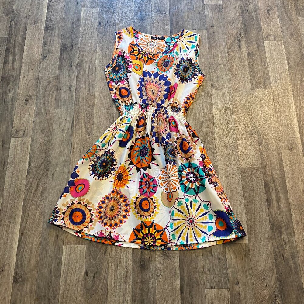 HXY Retro Mini Dress Lightweight Synched Waist Size Large